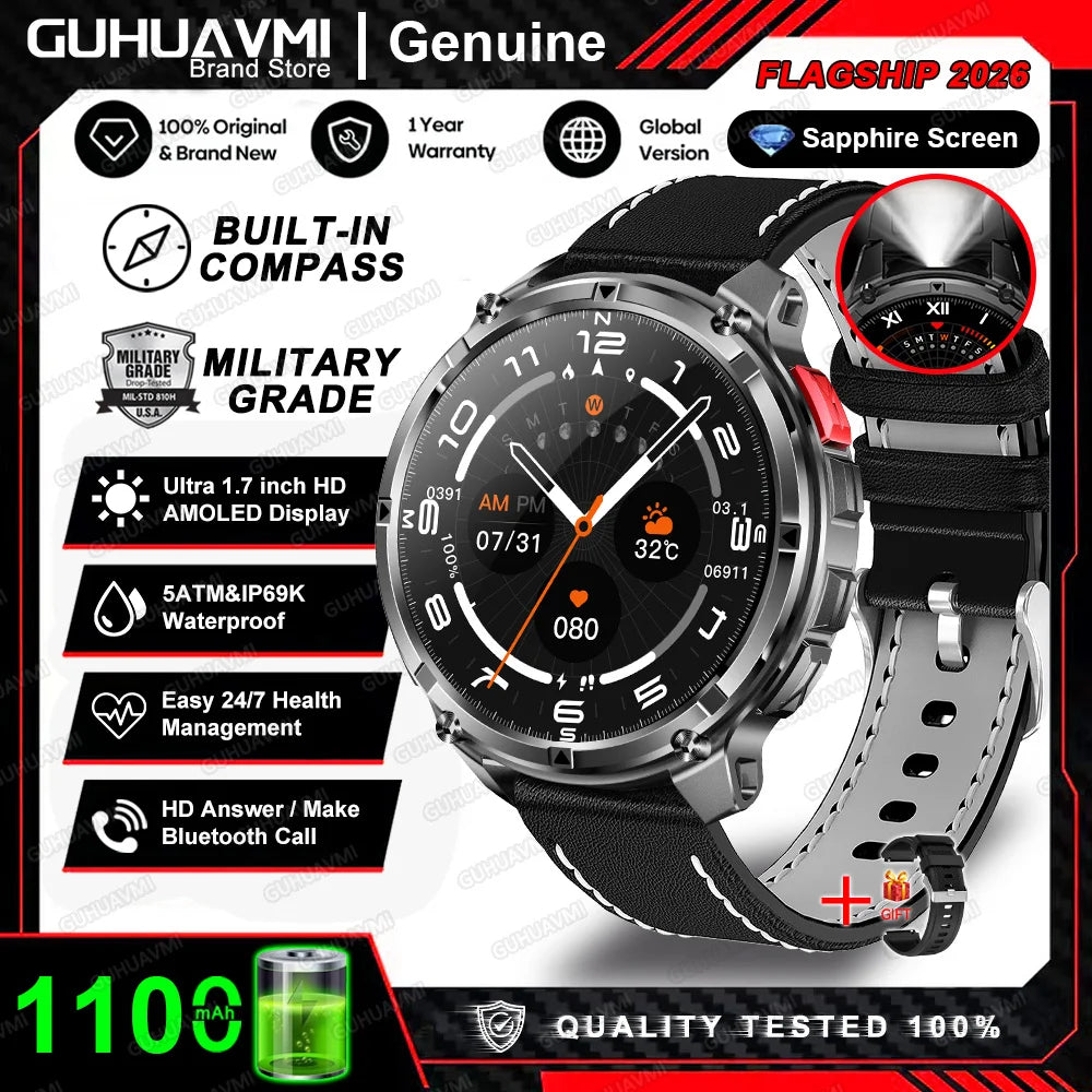Reloj inteligente militar T-Rex3 Pro 2026, batería de 1100 mAh, GPS, resistente al agua 5ATM, rastreador deportivo de carrera, brújula para exteriores