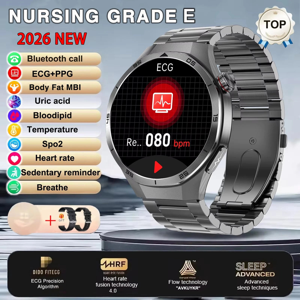 Reloj inteligente 2026 de nueva generación para enfermería, ECG+PPG, análisis de salud, presión arterial, lípidos, ácido úrico, llamada inalámbrica HD, reloj inteligente para hombres y mujeres