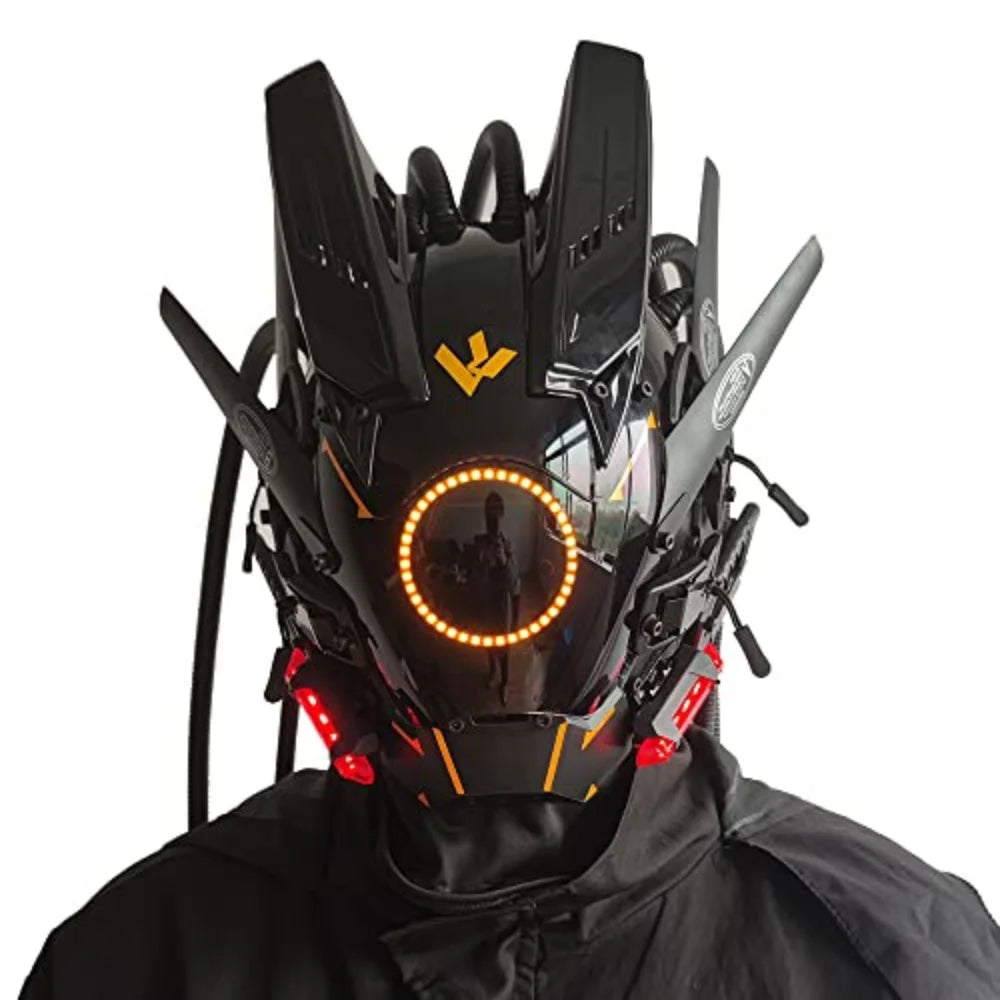 JAUPTO Cyberpunk máscara luces redondas con máscaras tejidas juego de rol Halloween adecuado para accesorios de festivales de música de fiesta