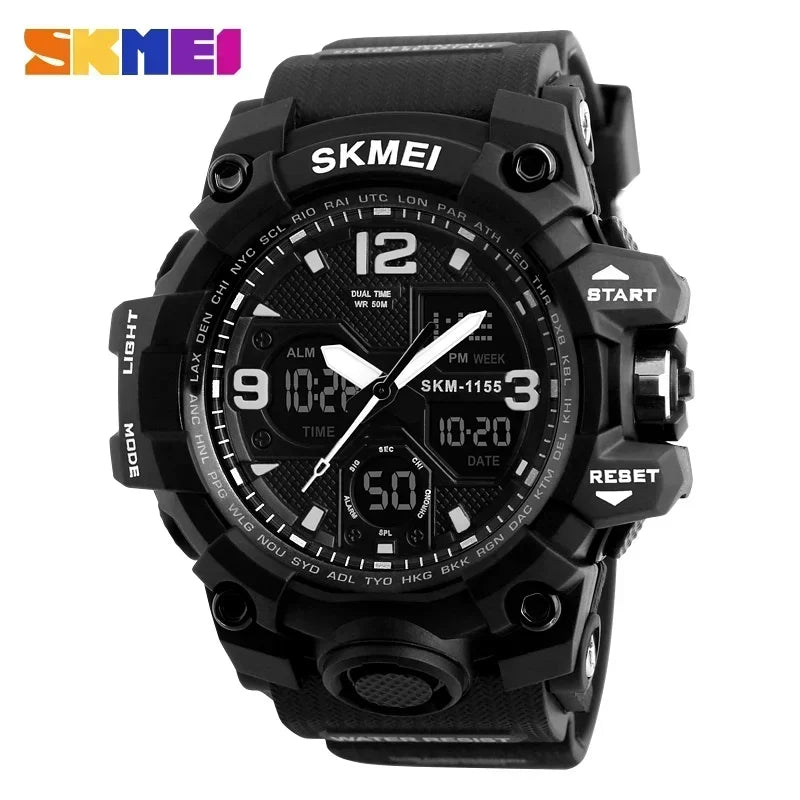 Reloj deportivo militar digital para hombre SKMEI 1155B, reloj deportivo con pantalla dual resistente al agua 5Bar, reloj de pulsera masculino