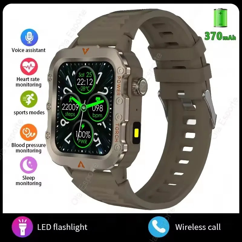 Reloj inteligente militar 2026 para hombre, 3ATM, deportivo para exteriores, rastreador de actividad física, monitor de presión arterial y salud, llamada BT, reloj inteligente con GPS