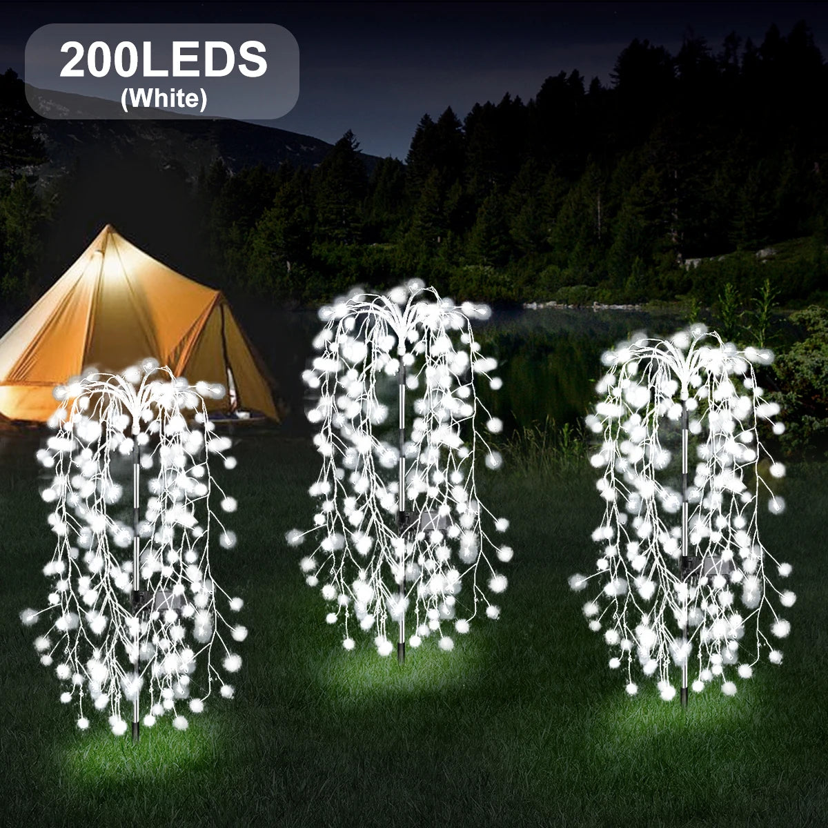 Luces solares decorativas de fuegos artificiales de 200/120 LED para exteriores, luces de hadas, lámpara de Ramadán, guirnalda de luces impermeable para patios