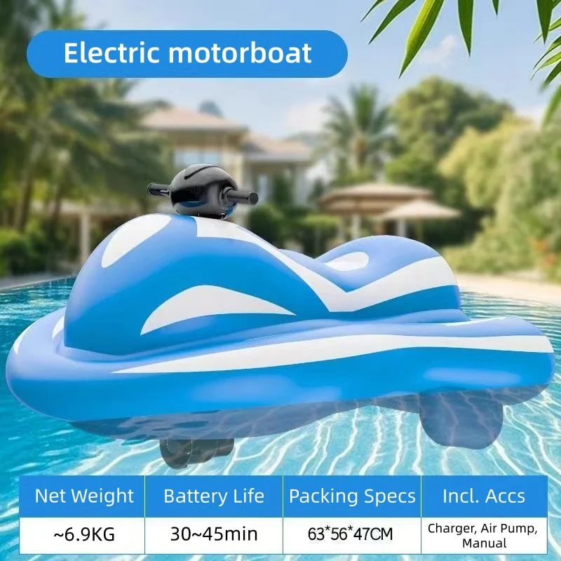 Moto acuática eléctrica inflable, con una velocidad de 6 a 8 km/h, resistente al agua (IPX7), ideal para niños y adultos, un juguete motorizado para la piscina.