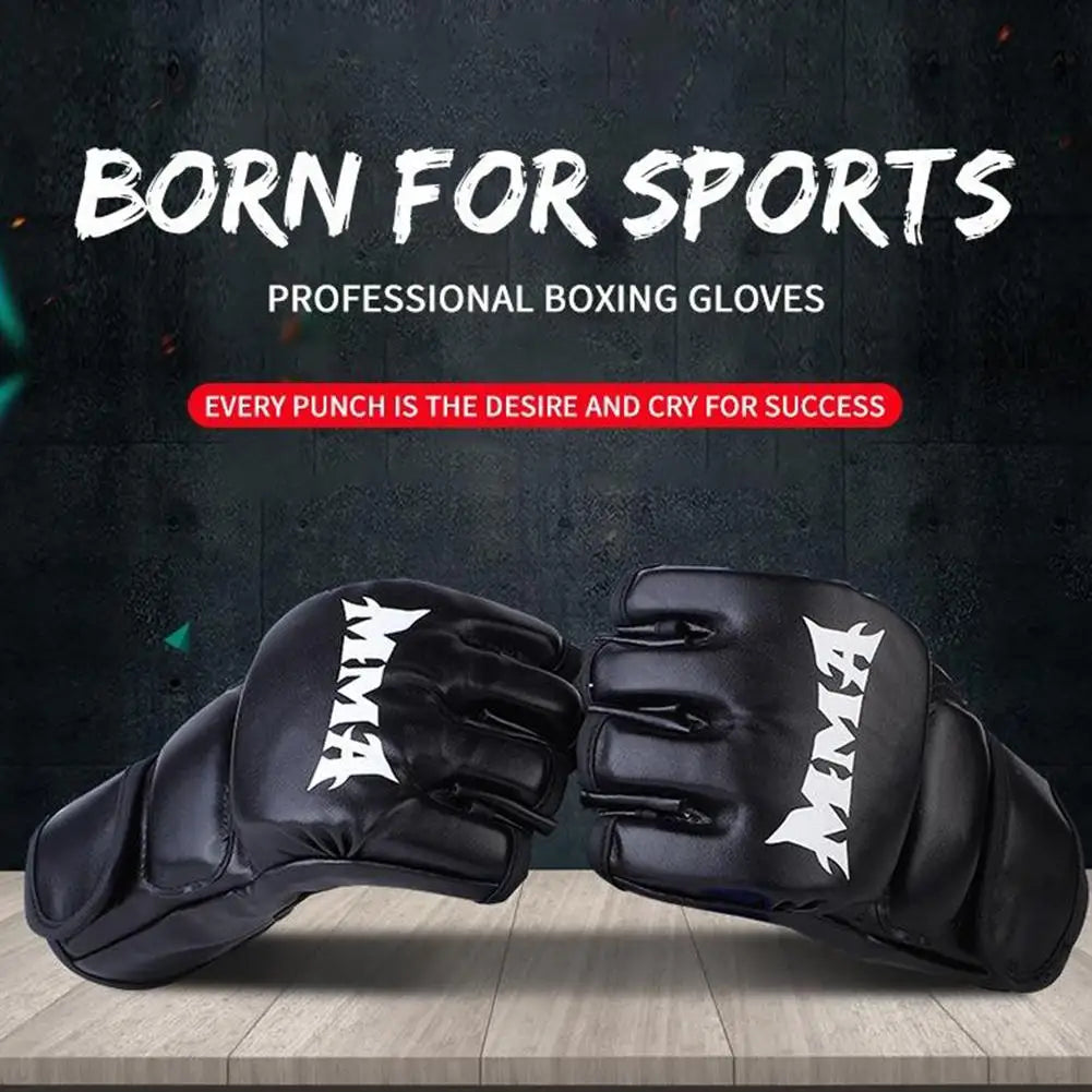 Guantes de entrenamiento de boxeo profesionales de medio dedo con cojín de cuero para adultos, para Sanda, boxeo, UFC, entrenamiento con saco de arena y protección de nudillos.