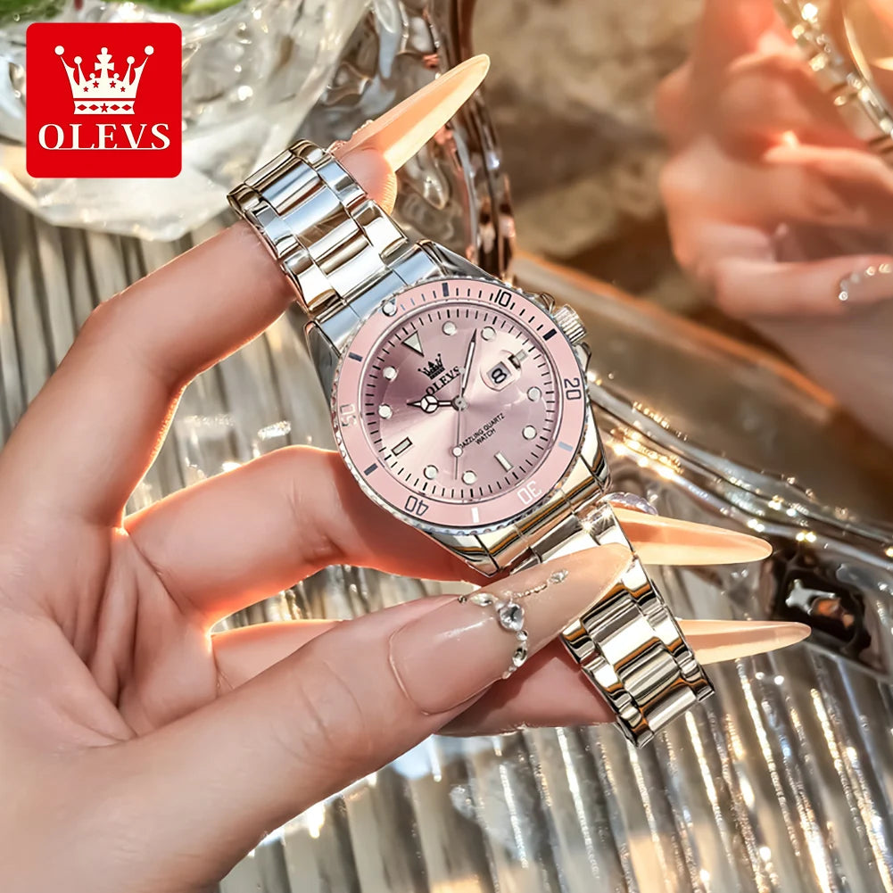 Relojes de cuarzo de lujo OLEVS para mujer, correa de acero, resistentes al agua, luminosos, relojes originales de marca superior para mujer, relojes elegantes para dama