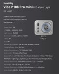 Luz de Video LED Mini SmallRig Vibe P96 Pro, Color Rosa o Negro a Elegir, 1.2 Horas de Duración de Batería, 2500K-6500K
