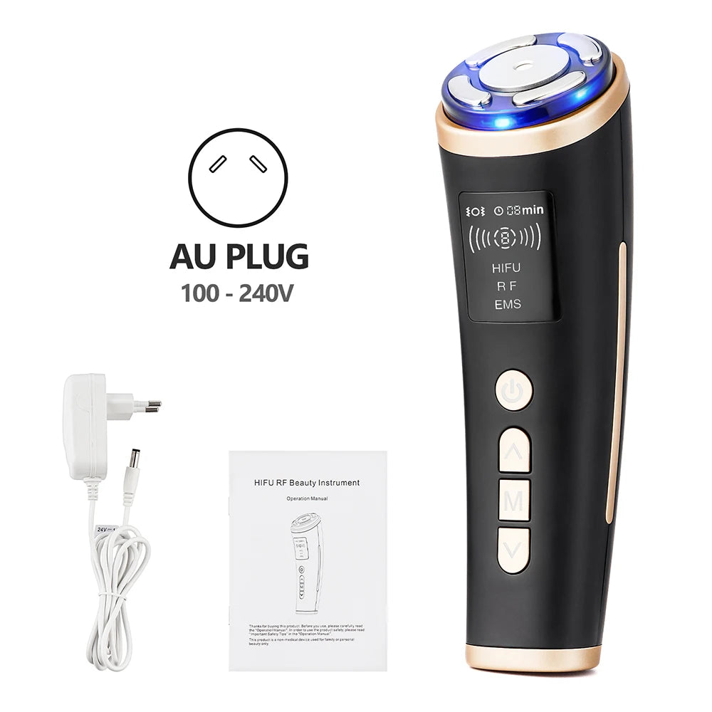 Máquina HIFU Mini para Uso Doméstico, Dispositivo de Rejuvenecimiento Facial con Radiofrecuencia, LED y Ultrasonido, Masajeador Antiarrugas para Rostro, Mentón, Cuello y Ojos