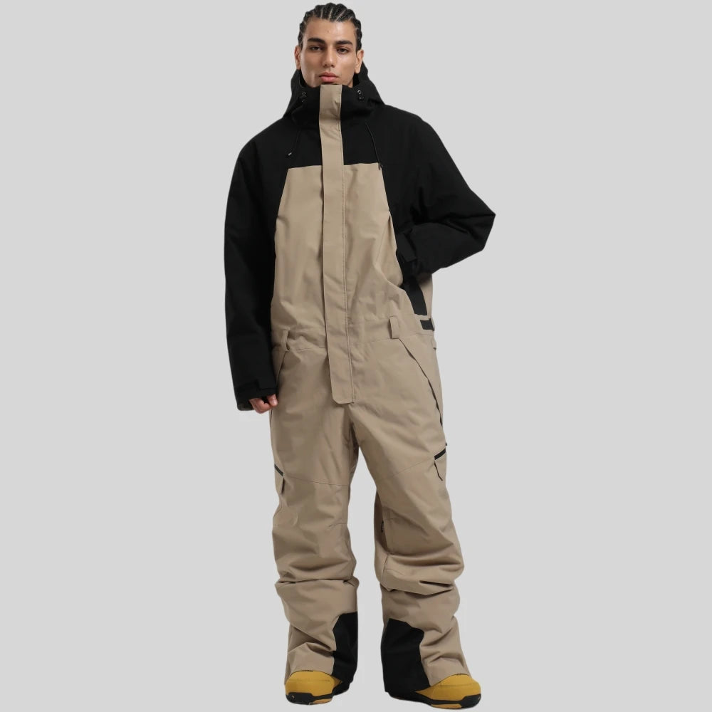 GSOU-traje de Snowboard holgado con franjas de diferente Color para hombre, mono de invierno de una pieza con aislamiento, mono de esquí impermeable para deportes alpinos