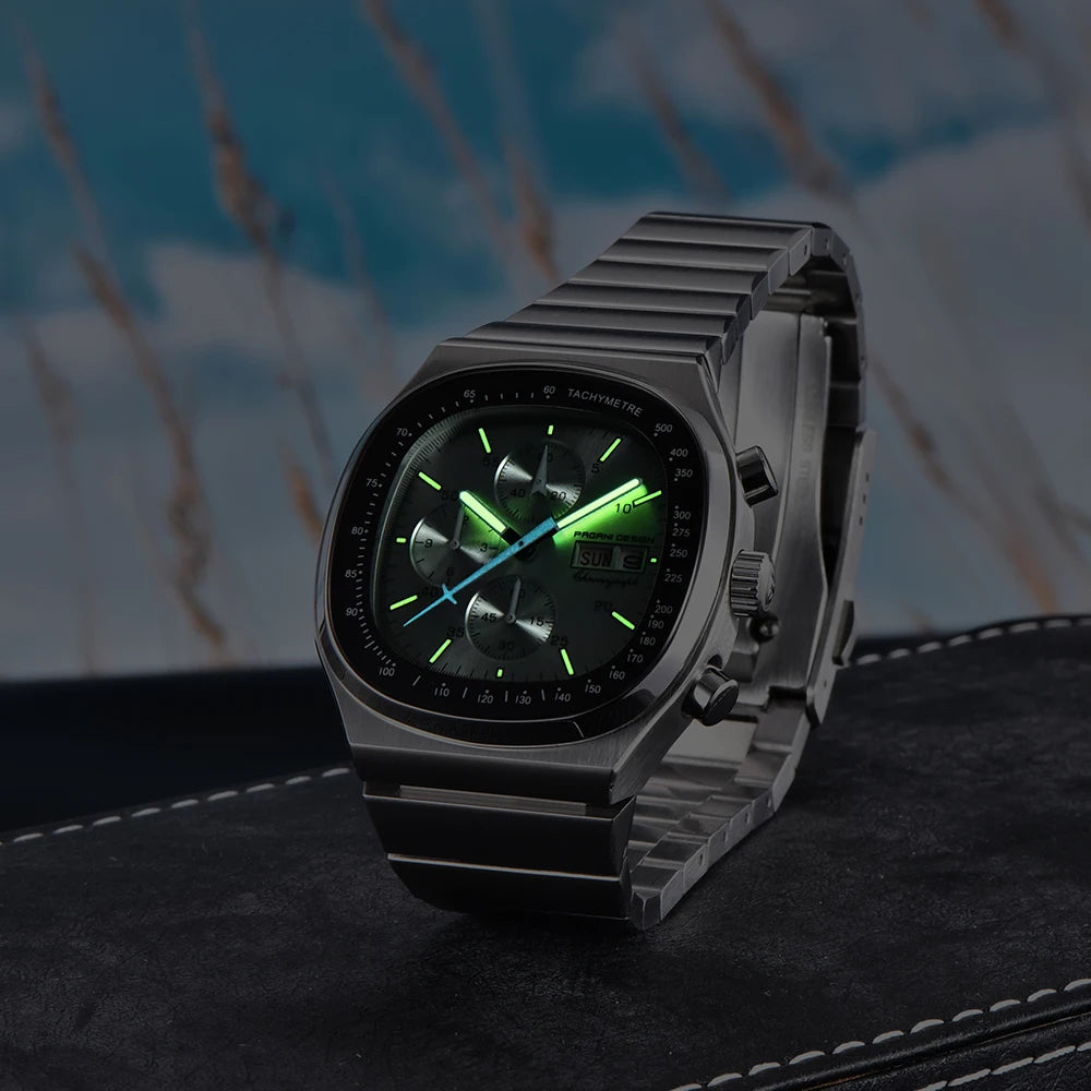 Reloj cronógrafo cuadrado para hombre PAGANI DESIGN con movimiento japonés Miyota OS000, cristal de zafiro, resistente al agua y correa de acero inoxidable, reloj deportivo de pulsera