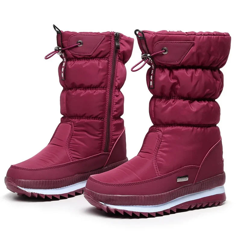 Botas de nieve para mujer, Botas de invierno con plataforma, Botas antideslizantes impermeables de felpa gruesa, zapatos de invierno a la moda para mujer, Botas de piel cálidas para mujer