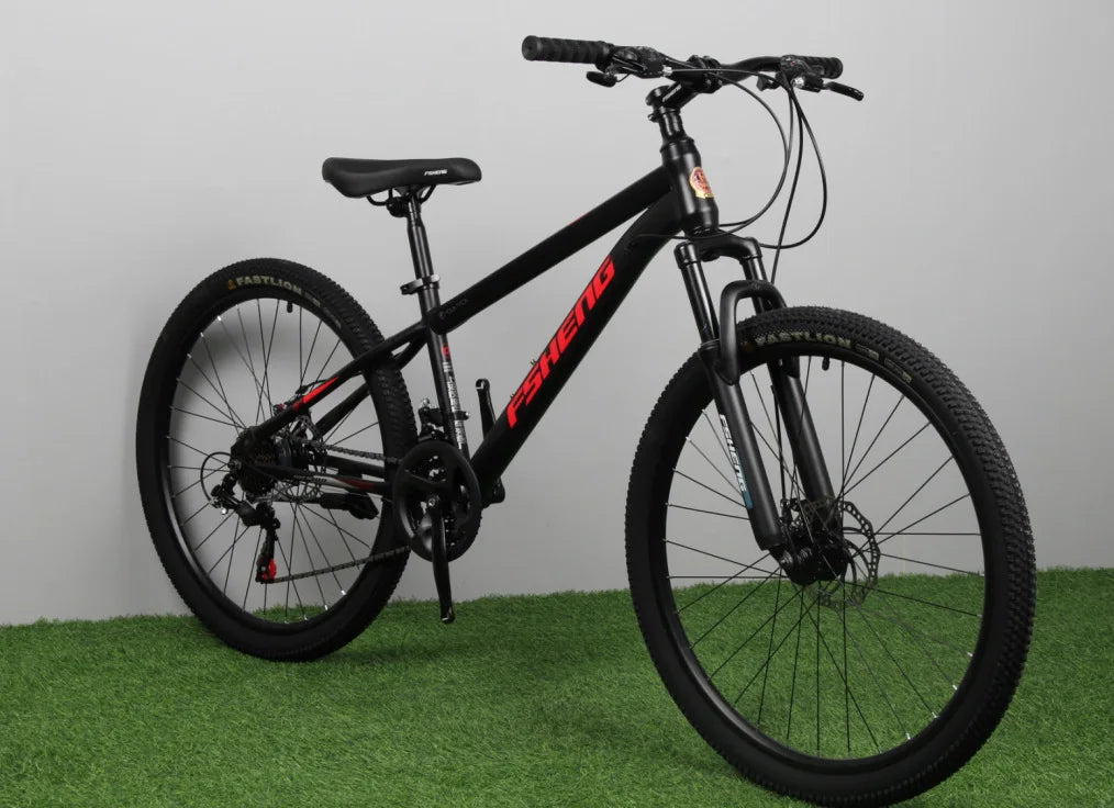 Bicicleta de montaña para adultos, todoterreno, de acero al carbono, con doble freno de disco, amortiguación y velocidad variable