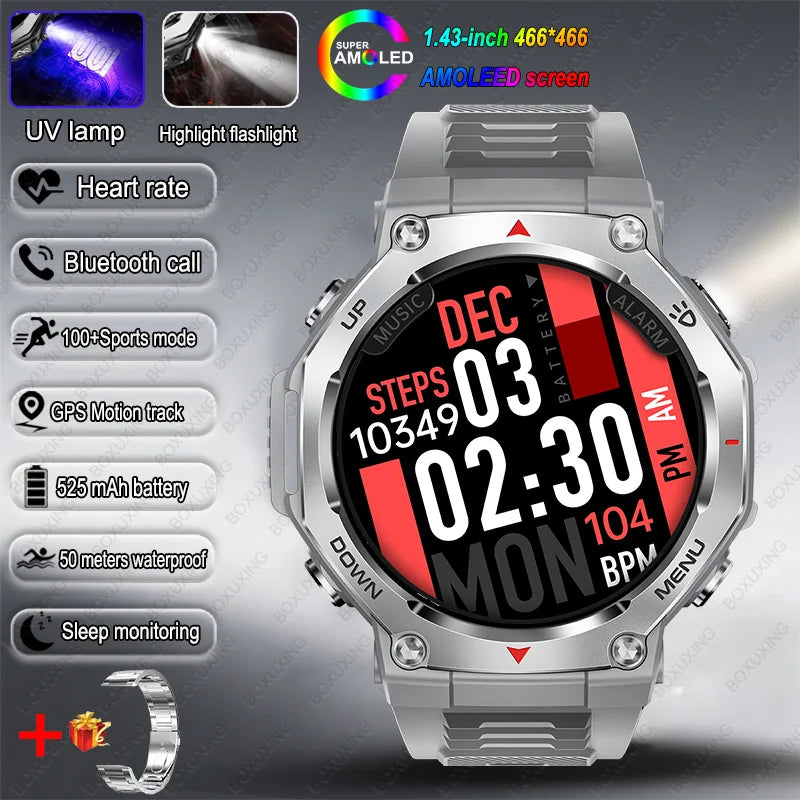 2026 Nuevo T-Rex 3 Reloj inteligente deportivo de grado militar con seguimiento de movimiento GPS, resistente al agua 5 ATM, frecuencia cardíaca, llamada Bluetooth HD, reloj inteligente para hombre