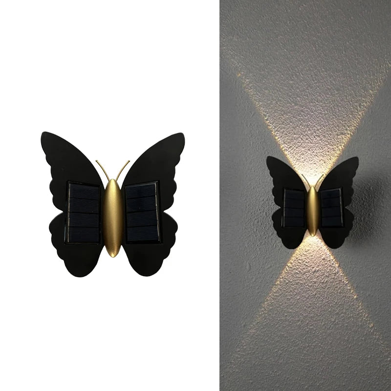 Outdoor LED Solar Butterfly Wall Light Waterproof Night Lamp for Garden Fence Balcony Courtyard Pathway Yard Decoration