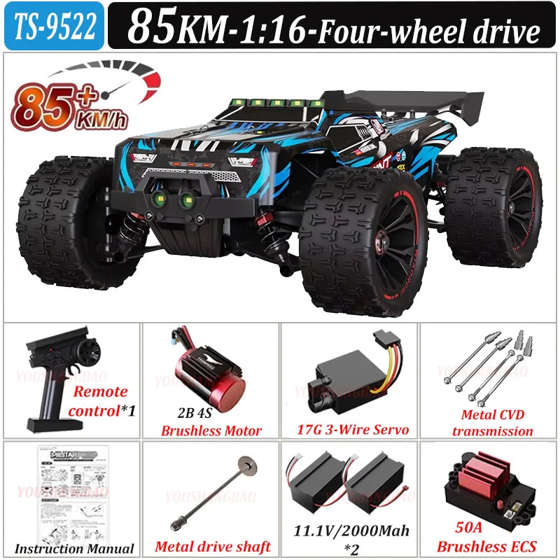 Coche de control remoto de alta velocidad 9522PRO con tracción en las cuatro ruedas sin escobillas, 85 km/h, para derrapes todoterreno, coche de carreras 9522 1:16, 50 km/h, juguete para niños