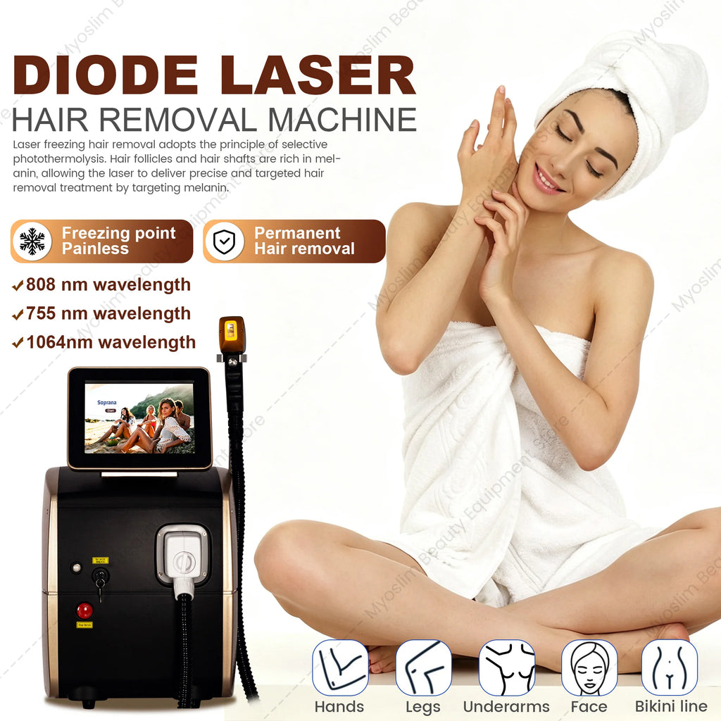 Depiladora profesional de diodo de platino y alejandrita de 6000 W para mujeres: máquina de belleza para la depilación permanente e indolora del vello corporal.