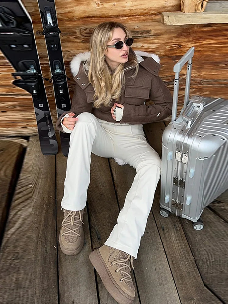 Mono de esquí de invierno para mujer, con cuello de piel sintética, resistente al viento, cálido, de una sola pieza, traje de nieve para actividades al aire libre, mono de snowboard, mono de esquí. ﻿