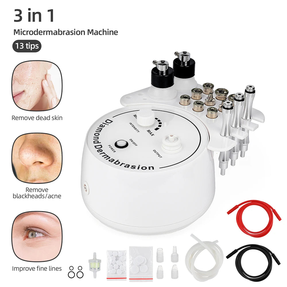 Máquina de microdermoabrasión con diamantes 3 en 1, con función de exfoliación facial mediante pulverización, limpieza profunda de los poros, eliminación de puntos negros y dispositivo de belleza para el cuidado de la p