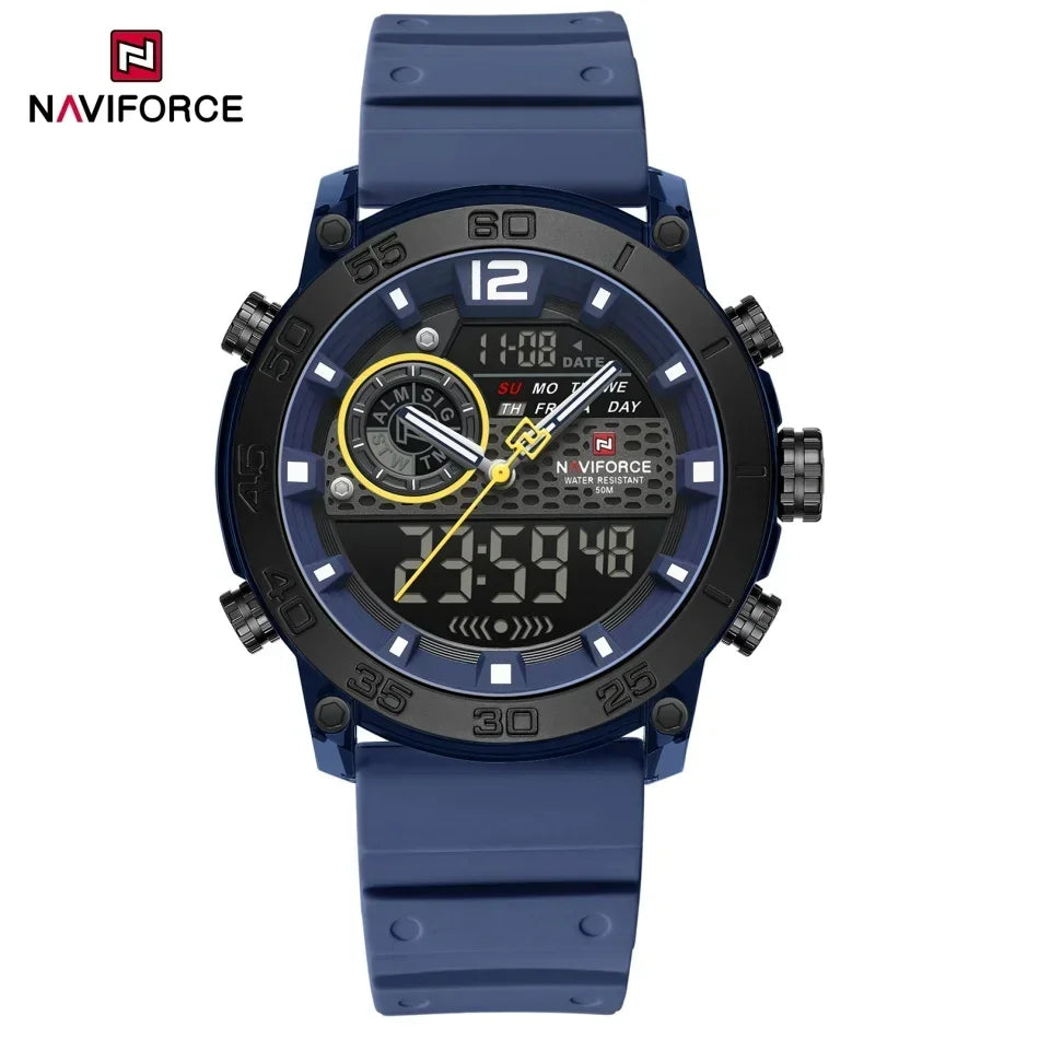 Reloj deportivo de moda para hombre NAVIFORCE, estilo militar, pantalla dual, resistente al agua, reloj de pulsera digital de cuarzo, adecuado para adolescentes 2026