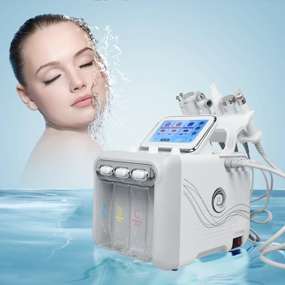 Máquina de belleza facial Moonic H2O2 6 en 1 con pequeñas burbujas, hidratante, limpiadora de piel, removedora de puntos negros, máquina hidrofacial para uso en salón y hogar.