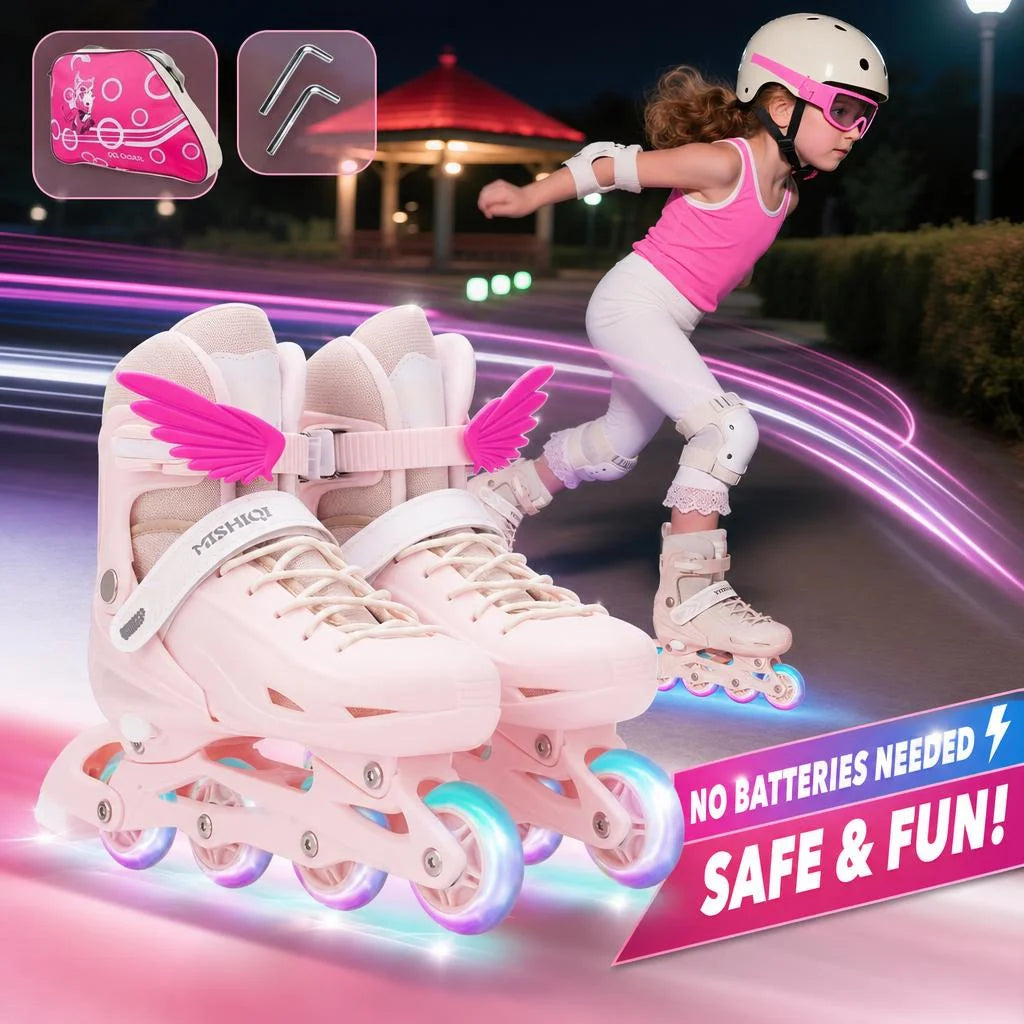 Patines en línea con ruedas luminosas - Incluye bolsa para zapatos para niños, niñas, mujeres, hombres, zapatos de patinaje de 4 ruedas, zapatillas de patinaje deportivas para niños principiantes, para exteriores, regalos