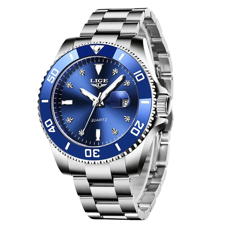 LIGE Nuevo reloj de lujo para hombre, marca superior, reloj de pulsera de cuarzo a la moda, informal, de negocios, resistente al agua 30M, luminoso, reloj para hombre