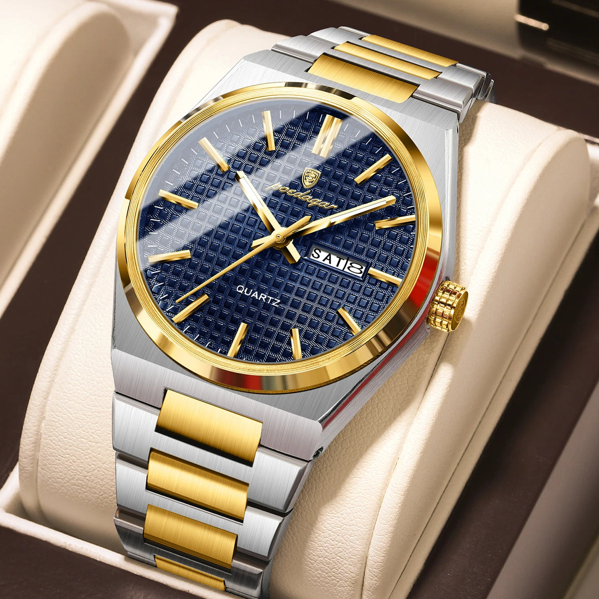 Reloj de pulsera para hombre de la marca de lujo POEDAGAR, resistente al agua, luminoso, de acero inoxidable, con fecha y día, reloj de cuarzo para negocios