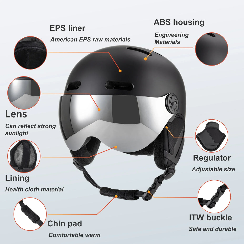 Casco de esquí Seeker con gafas Casco de nieve de invierno Deportes al aire libre Esquí alpino Casco de patinaje Casco de esquí para hombres y mujeres adultos