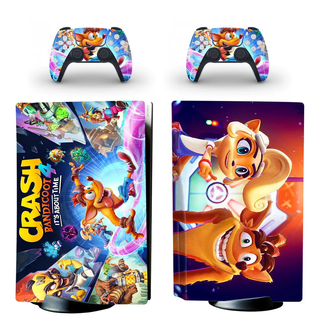 Adhesivo decorativo de vinilo de Crash Bandicoot para consola PS5 con lector de discos y 2 controles