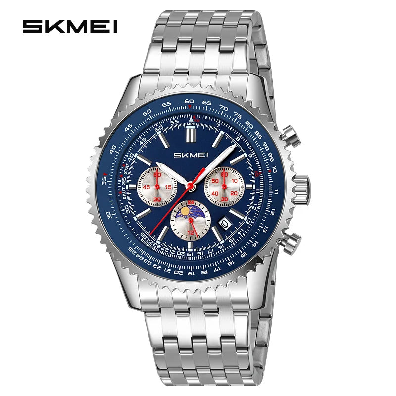 Reloj SKMEI 9348 para hombre, marca de lujo, fase lunar, cronógrafo resistente al agua, reloj de cuarzo para negocios, estilo masculino