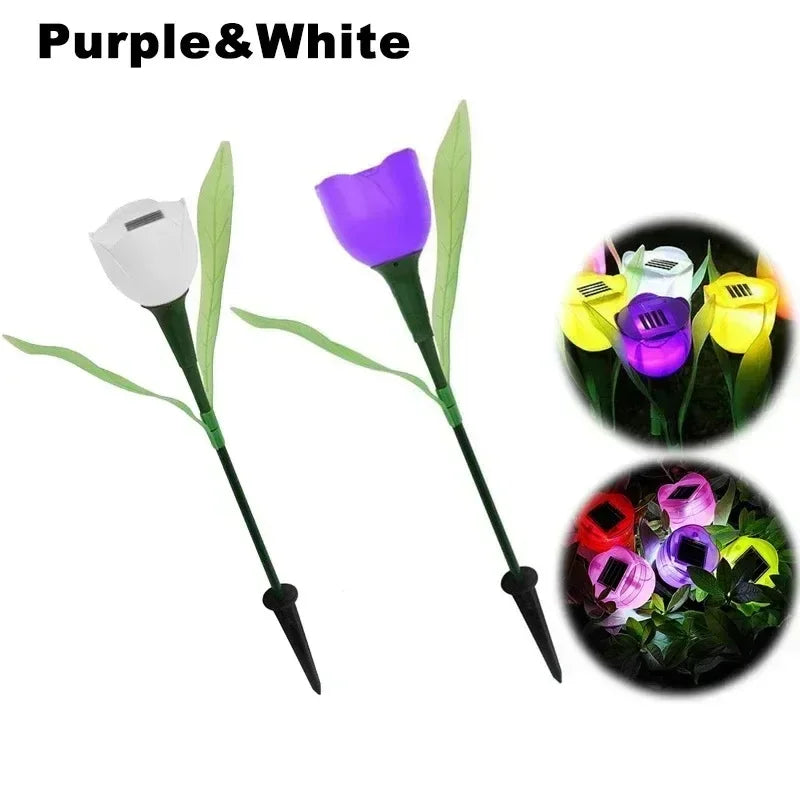 Luces solares de tulipanes, decoración para jardín, patio y fiestas, LED impermeable, estaca para césped, luz solar exterior color blanco cálido