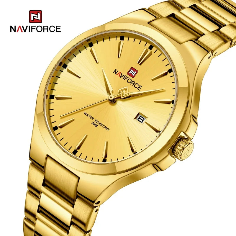 Relojes de hombre NAVIFORCE de diseño original, estilo casual, acero inoxidable, calendario simple, reloj de pulsera impermeable para hombre.