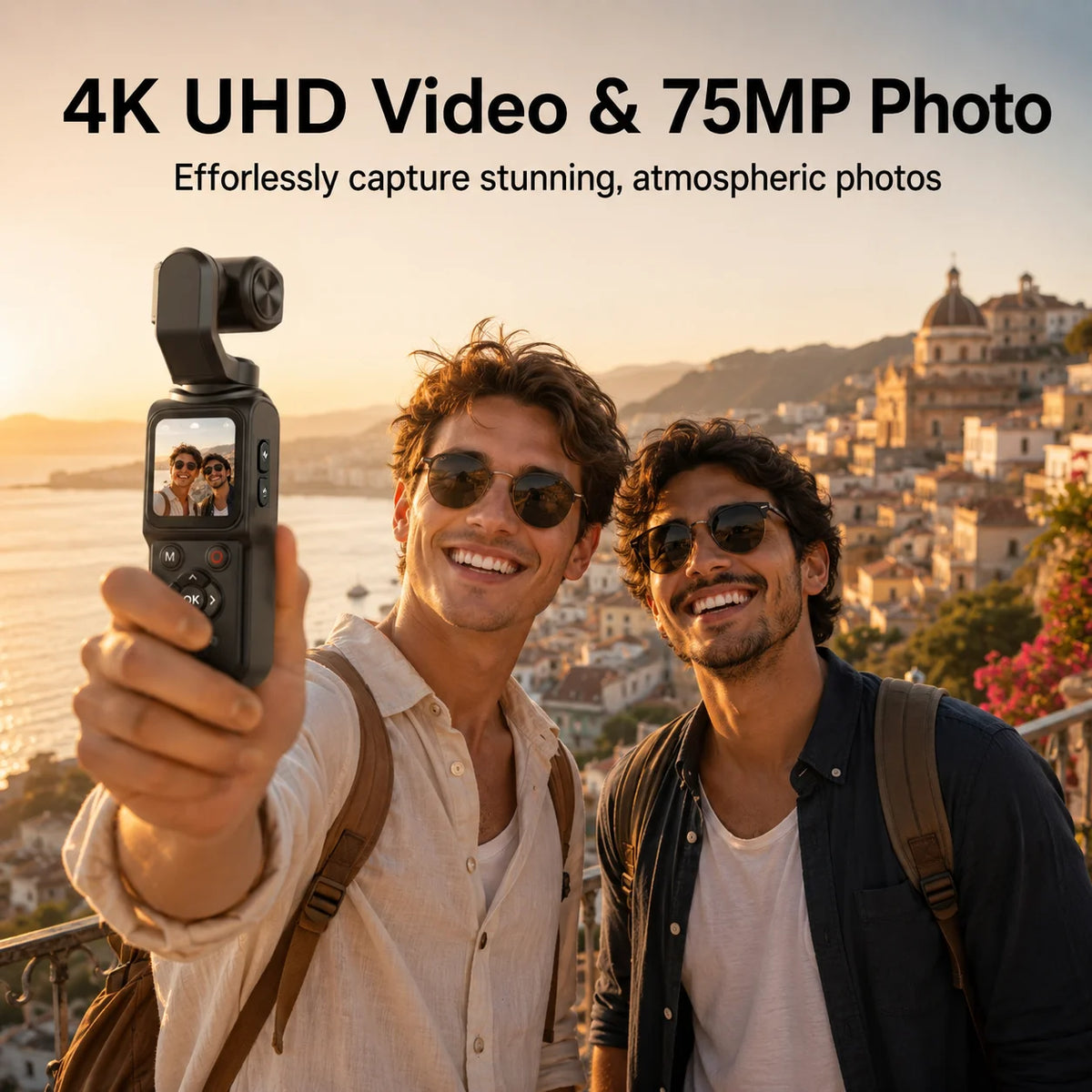 Cámara de Vlogging 4K, Cámara Digital de 75MP, 330 °   Cámara de bolsillo portátil con pantalla táctil, zoom de 18 aumentos, conexión WiFi, seguimiento facial y lente giratoria, ideal para vlogs.