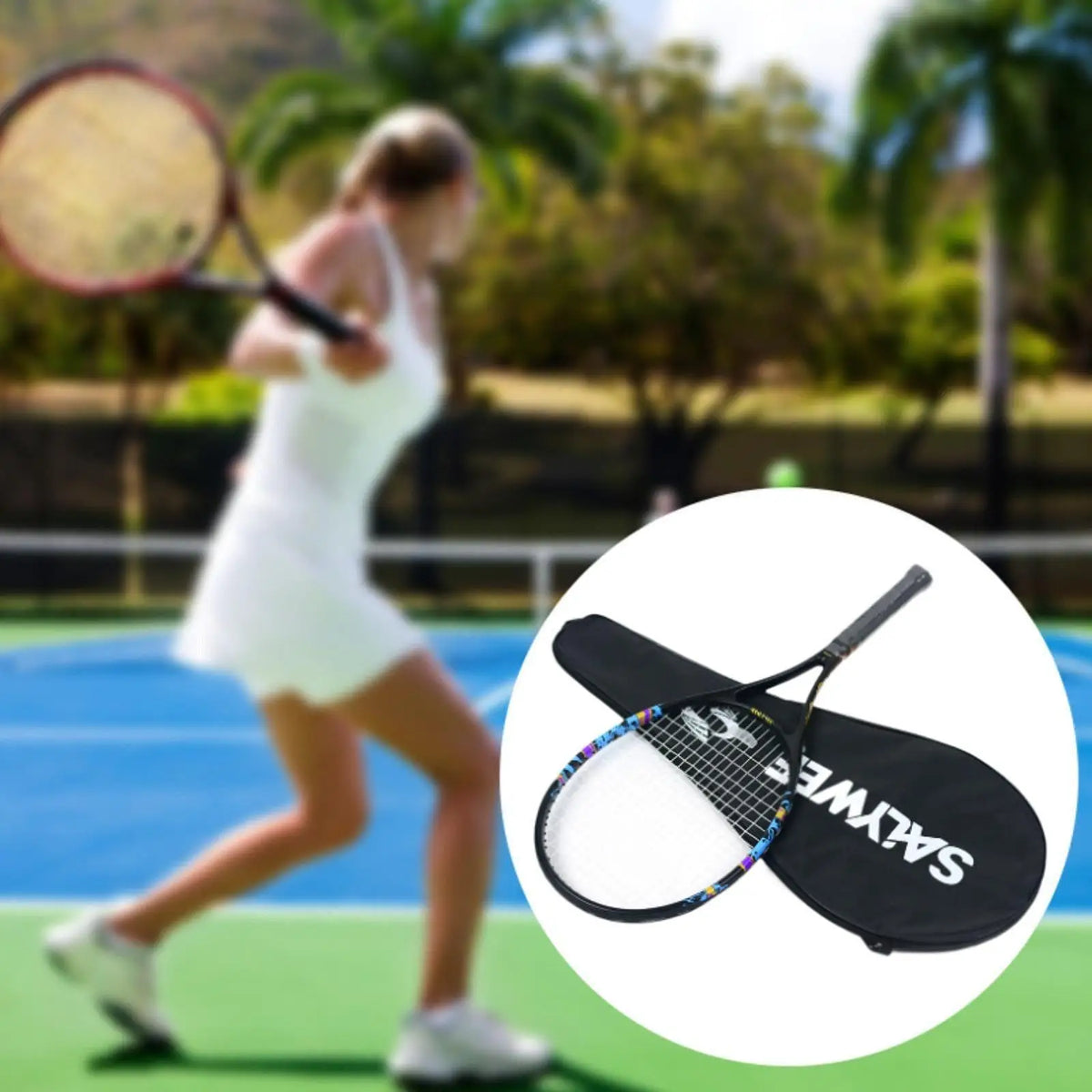 Raqueta de tenis de fibra de carbono con mango antideslizante, kit de práctica portátil para verano, gimnasio, cancha, deportes al aire libre