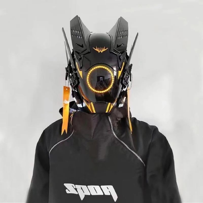 Máscara de casco nuevo Cyberpunk Samurai Robot Tech Shinobi especial Punk Techwear con luz Led máscara de Cosplay juguete niños regalo de Halloween ﻿