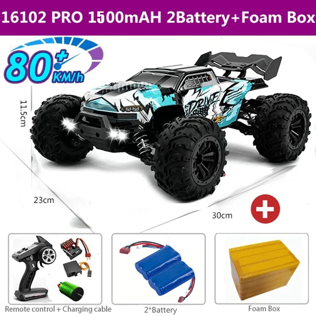 Coches RC de 50 u 80 km/h, escala 1/16, todoterreno, derrape, 4WD con LED, control remoto 2.4G, camión monstruo impermeable, regalo de juguete para adultos y niños