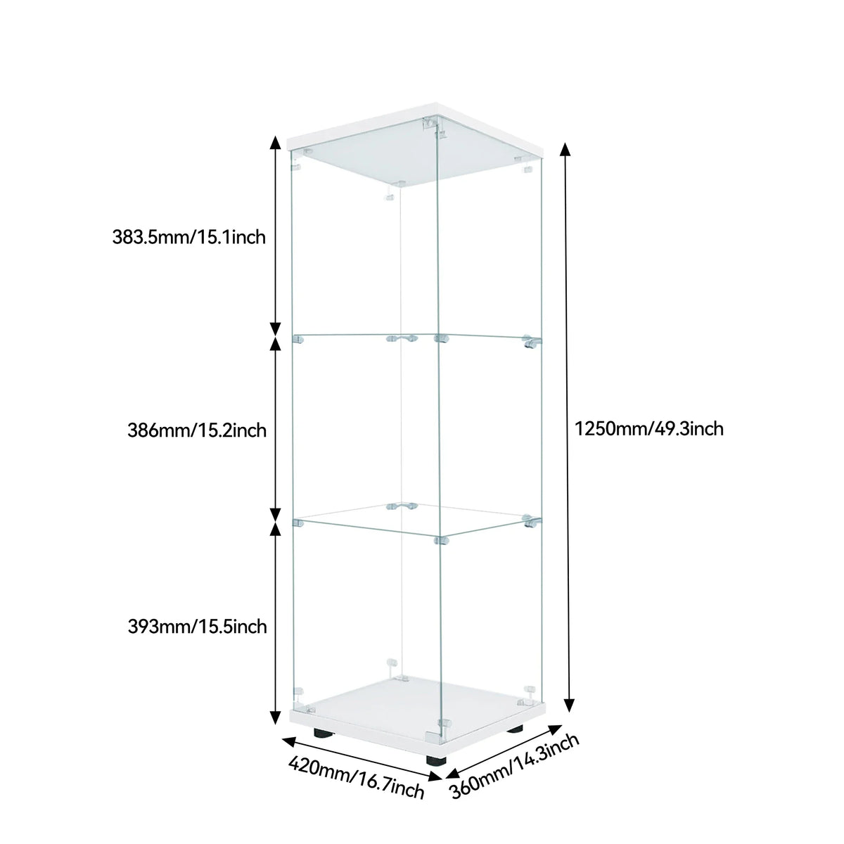 Vitrina de cristal Anajqaqia 125x42x36cm con luz LED, cerradura y puerta, vitrina de colección de 3 niveles para sala de estar, blanca