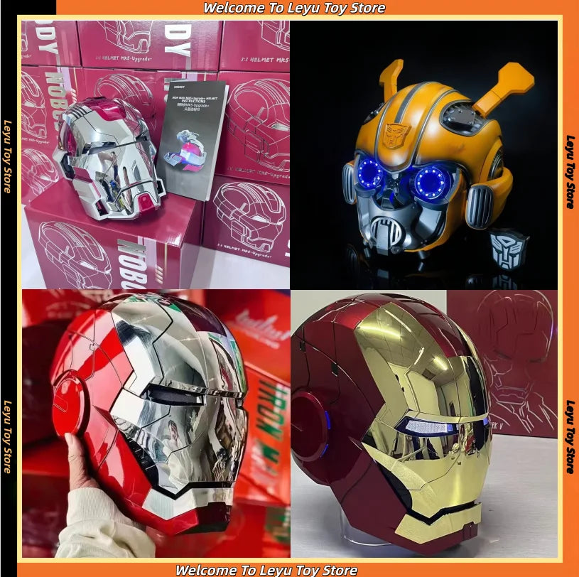 Casco de Iron Man Mk5, Casco de Bumblebee Optimus Prime, Casco Usable 1:1, Máscara con Control por Voz, Figura de Acción, Base Bluetooth, Ojos con Luz