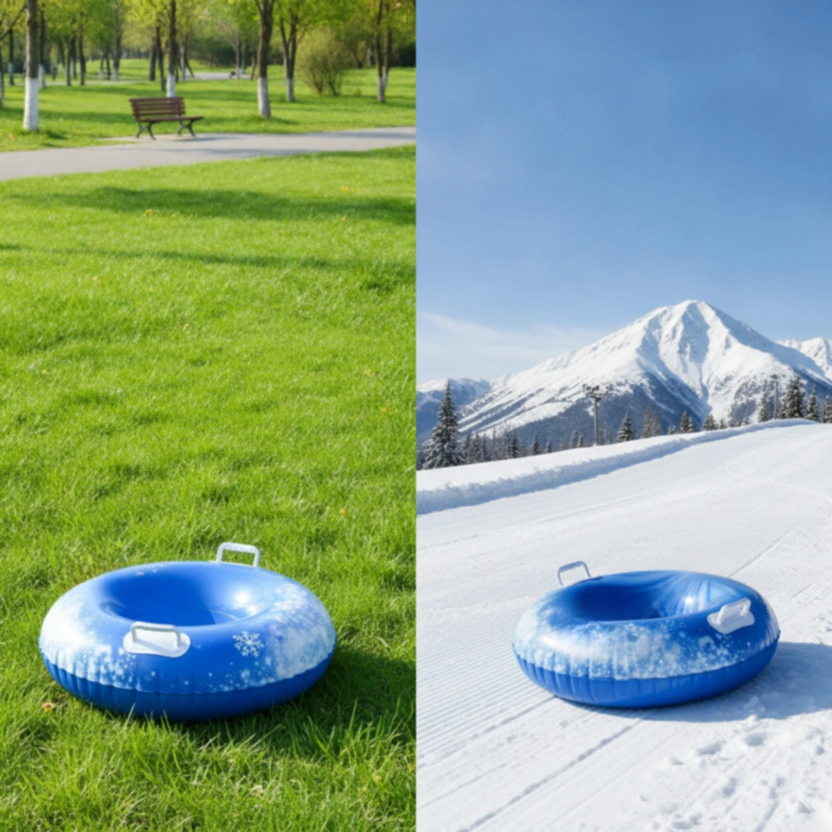 Tubo de nieve redondo con asiento elevado, ligero, inflable, trineo de nieve portátil, juguete de invierno, impermeable, para adultos.