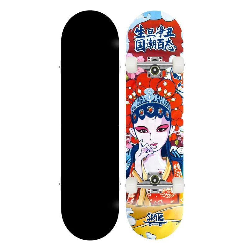 Patineta Profesional de Madera de Arce para Trucos de Doble Kick, Skateboarding Urbano, 80 cm, Ejes de Aluminio, Ruedas de PU Suaves, Patineta Completa