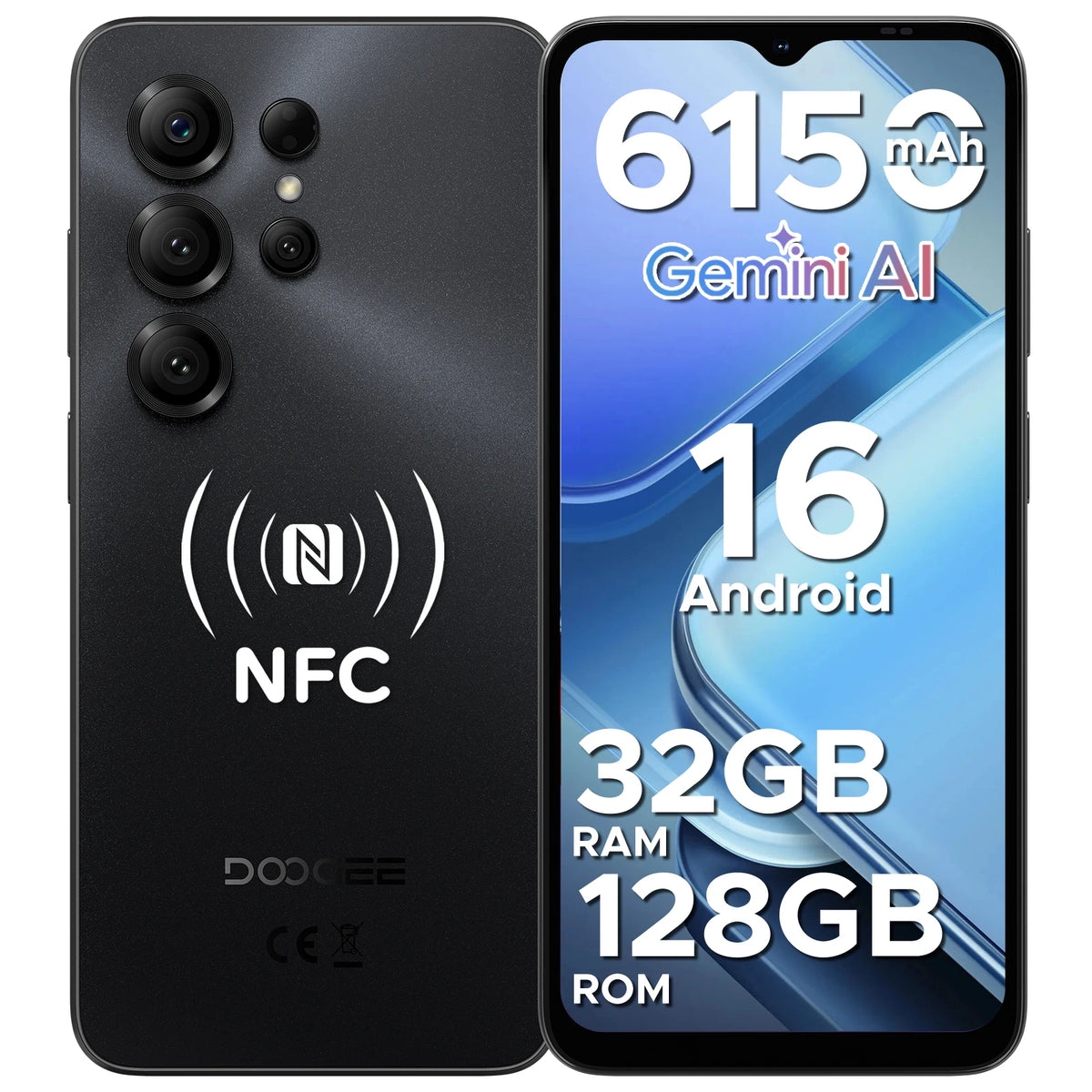 Smartphone DOOGEE Note56X Pro Android 16 32GB 128GB Pantalla HD+ de 6.56" Batería de 6150mAh 13MP+8MP Widevine L1 NFC Teléfono móvil