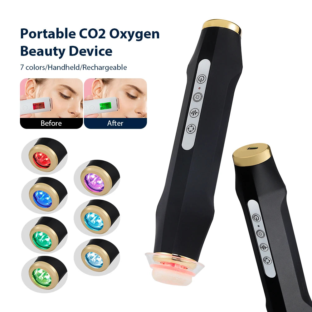 Dispositivo Facial Inalámbrico de Burbujas de Oxígeno, 7 Colores LED, Máquina de Belleza CO2, Varita de Cuidado de la Piel para Limpieza Profunda e Hidratación, para Spa en Casa