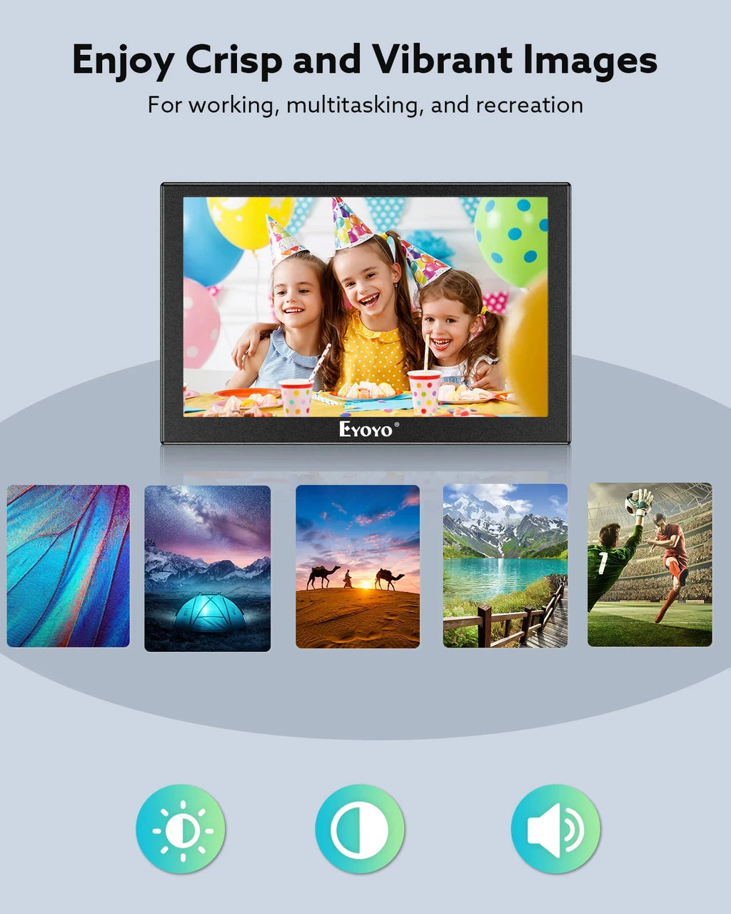 Monitor externo portátil Eyoyo con pantalla LCD mini de 5/7/8 pulgadas y panel TFT; pequeño monitor de vídeo para cámaras con orificio para tornillo de 1/4 y puertos HDMI, AV y VGA, para PC, DVD, DVR, CCD, DSLR