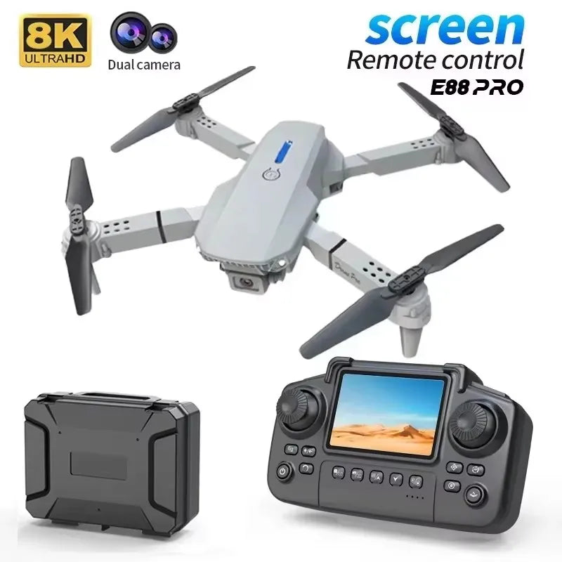 E88 Pro Dron Mejorado 4K Doble Cámara HD Fotografía Aérea Dron con Pantalla Quadcopter Plegable Juguete RC para Niños Regalos