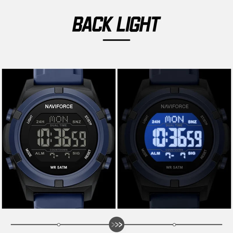 NAVIFORCE 2026 Watches For Men Clock Alarm Stopwatch 5ATM Waterproof LCD Dual Display Wristwatch Quartz Daily Casual Sport Watch