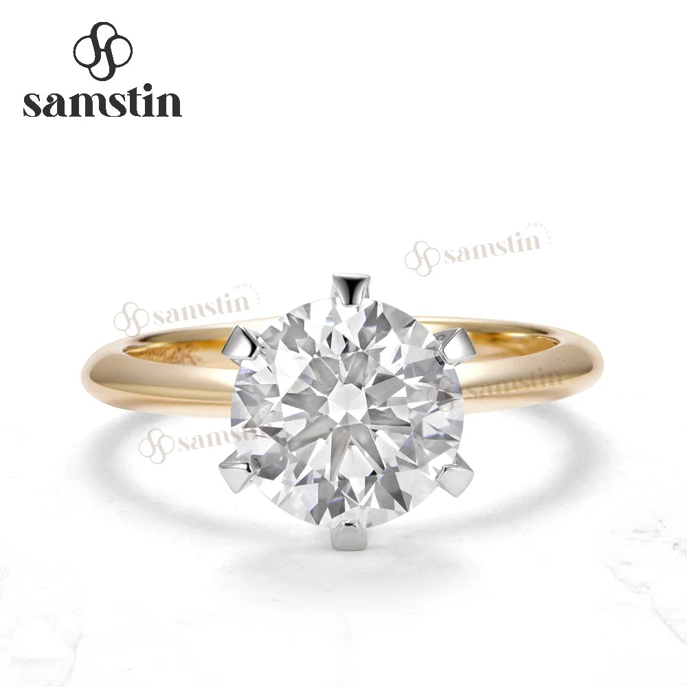 Anillo de Diamantes de Laboratorio Samstin IGI de 3CT para Mujer, Anillo de Diamantes de Dos Tonos de Oro Amarillo Sólido de 14K y 10K para Compromiso, Aniversario, Navidad