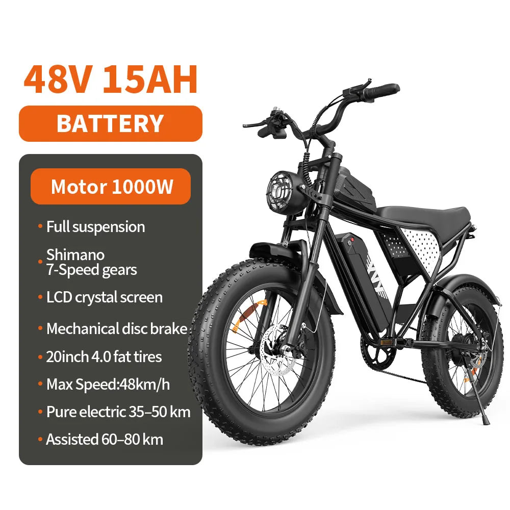 Bicicleta eléctrica YVY/RAYZEPH C20MAX, stock en la UE, 2000 W, neumático grueso de 20*4" pulgadas, batería extraíble de 52 V 40 Ah, 7 velocidades, frenos hidráulicos dobles, Adu