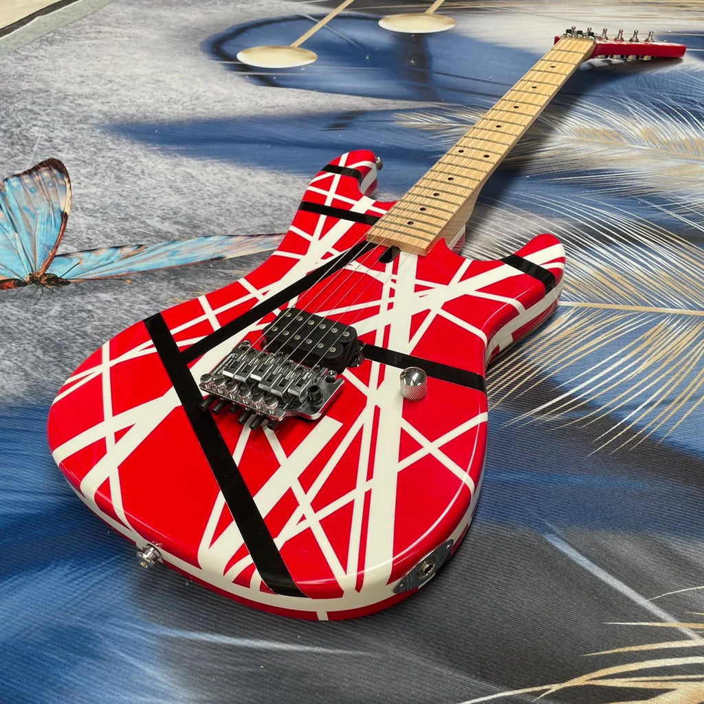 Guitarra eléctrica clásica a rayas, sistema de trémolo de doble bloqueo, guitarra con diapasón de arce, guitarra de alto rendimiento coleccionable