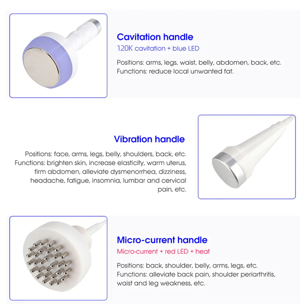 Dispositivo de belleza de cavitación 120K, calentamiento 5D RF, moldeador del cuerpo, desbloqueo, activación de meridianos, equipo de fisioterapia, masaje al vacío