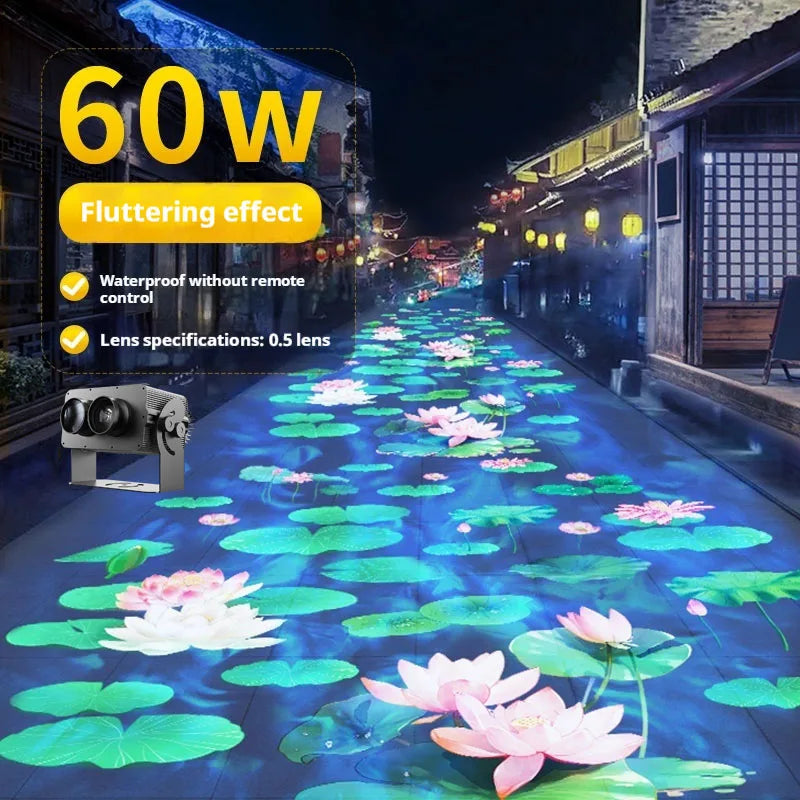 Proyector dinámico 3D con foco de suelo de flor de loto y ondas de agua, luz decorativa creativa para paisajes exteriores y luz ambiental