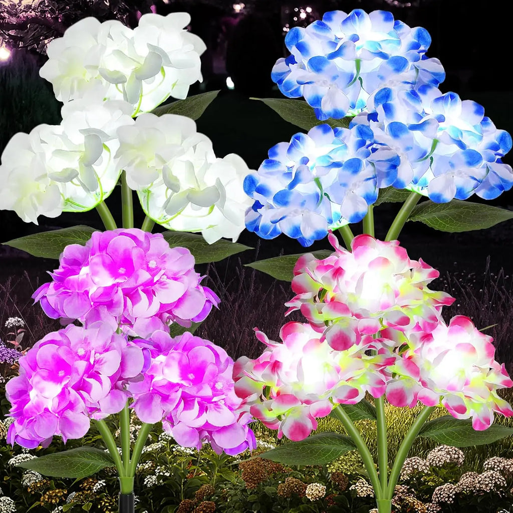 Luz LED de hortensia con energía solar, lámpara de jardín artificial realista, lámpara de césped semi-empotrada para patio exterior y caminos